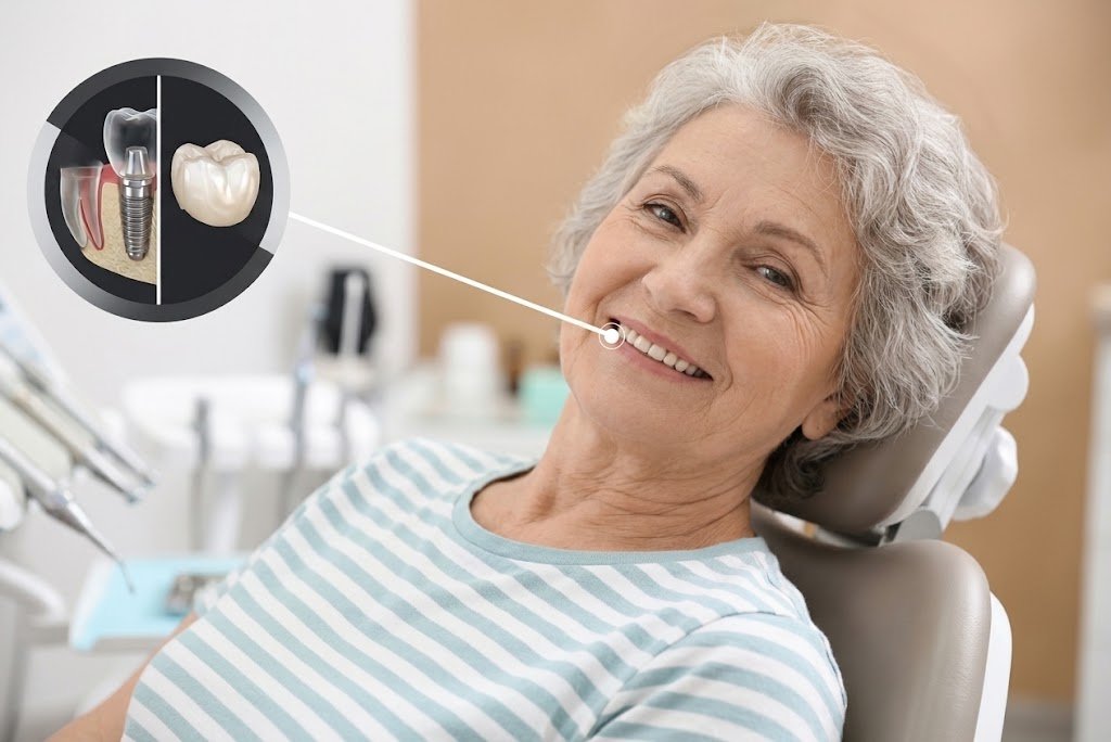 Paciente tranquila durante avaliação para implante dentário